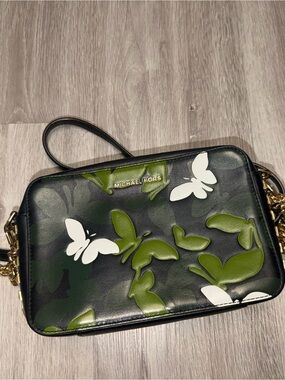 Michael Kors Black and Green Butterfly Crossbody Bag